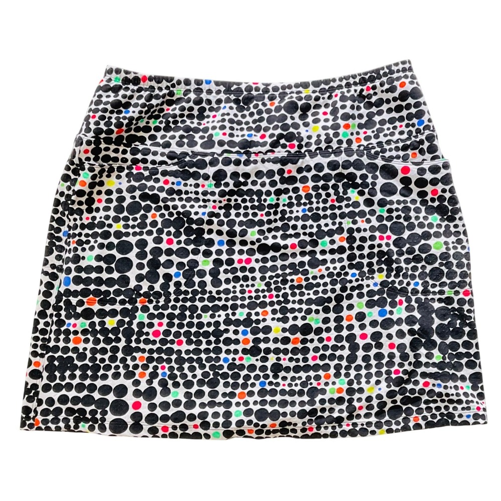 IBKUL Black and White Polka Dot Skirt with Neon Accent Dots